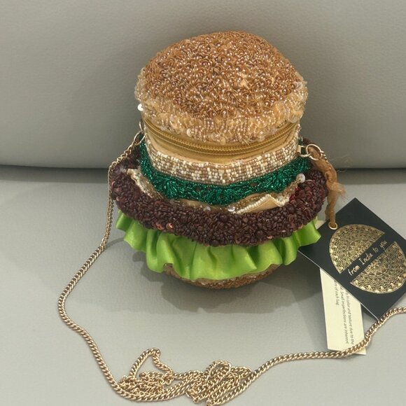 Hand Made in India Beaded Hamburger Bag Crossbody Rare Unique Viral Tik Tok - Picture 6 of 11